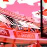 This piece depicts the famous Le Mans pits, reflected on the bonnet of a Porsche 906, as if in the Porsche garage. Hundreds of pieces of hand cut vinyl are applied to the surface and then lacquered to give the real object a very surreal look and feel.