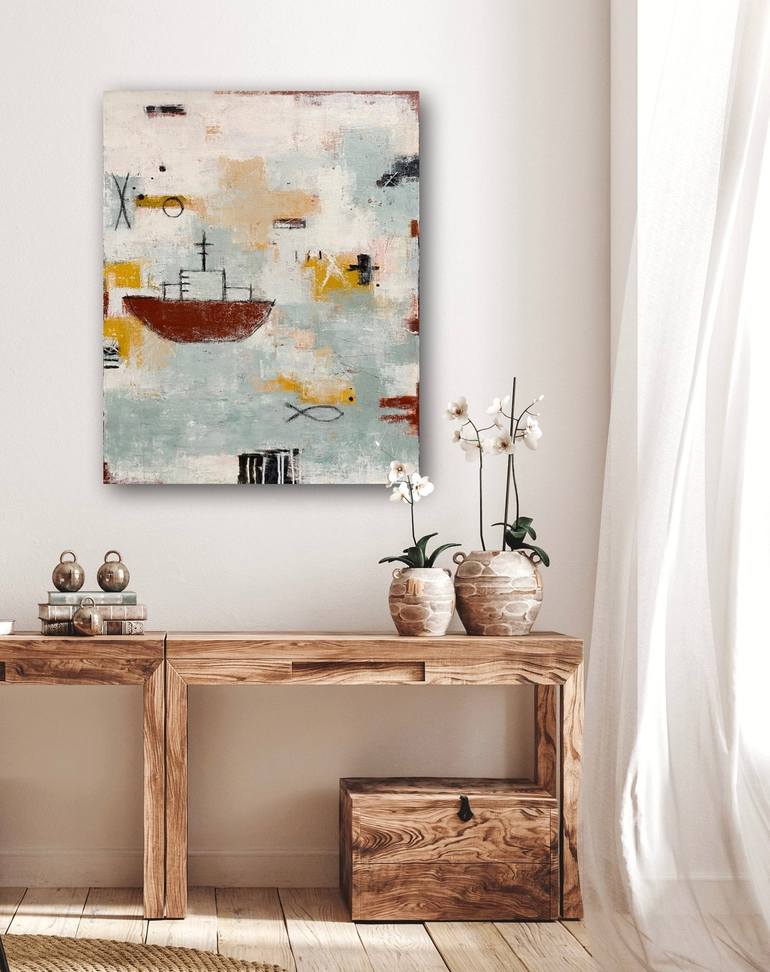 Original Abstract Boat Painting by Shellie Garber