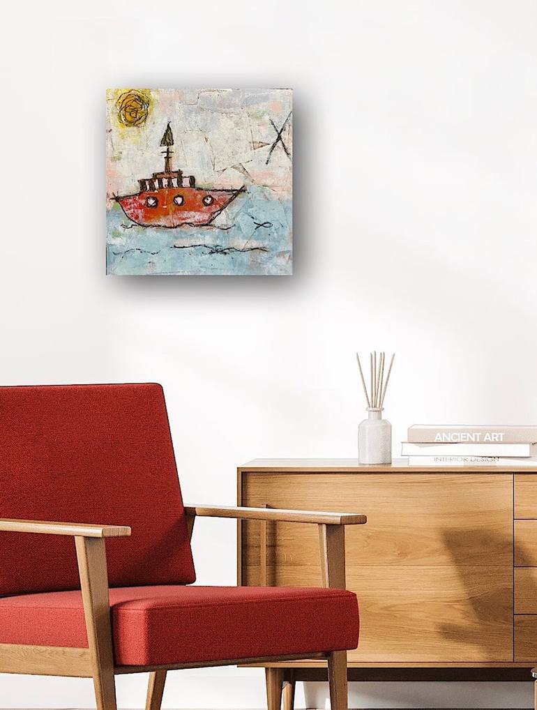 Original Folk Boat Painting by Shellie Garber