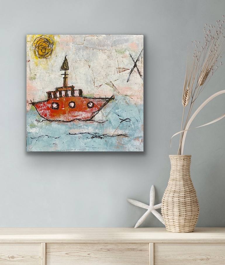 Original Folk Boat Painting by Shellie Garber