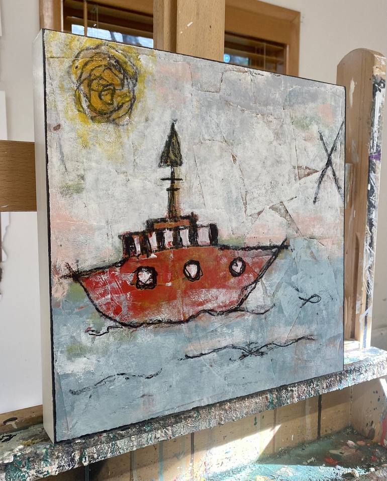 Original Folk Boat Painting by Shellie Garber