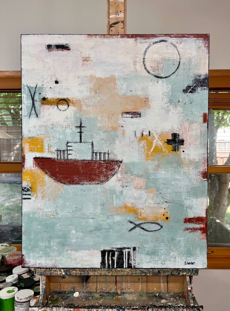 Original Abstract Boat Painting by Shellie Garber