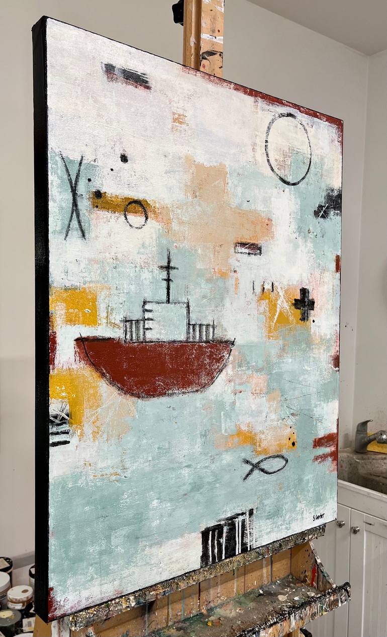 Original Abstract Boat Painting by Shellie Garber