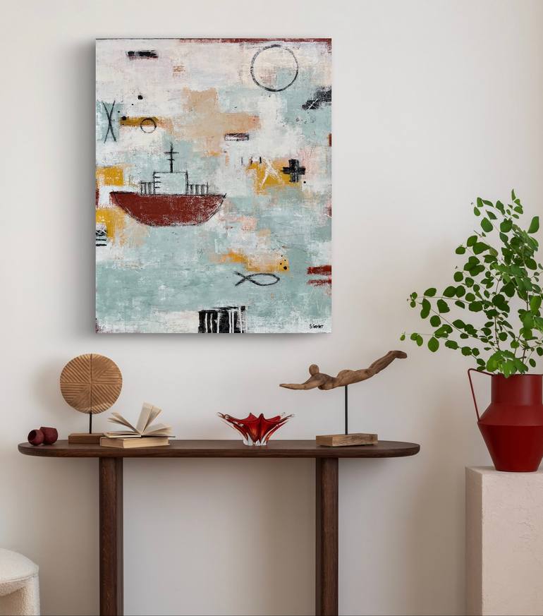 Original Abstract Boat Painting by Shellie Garber
