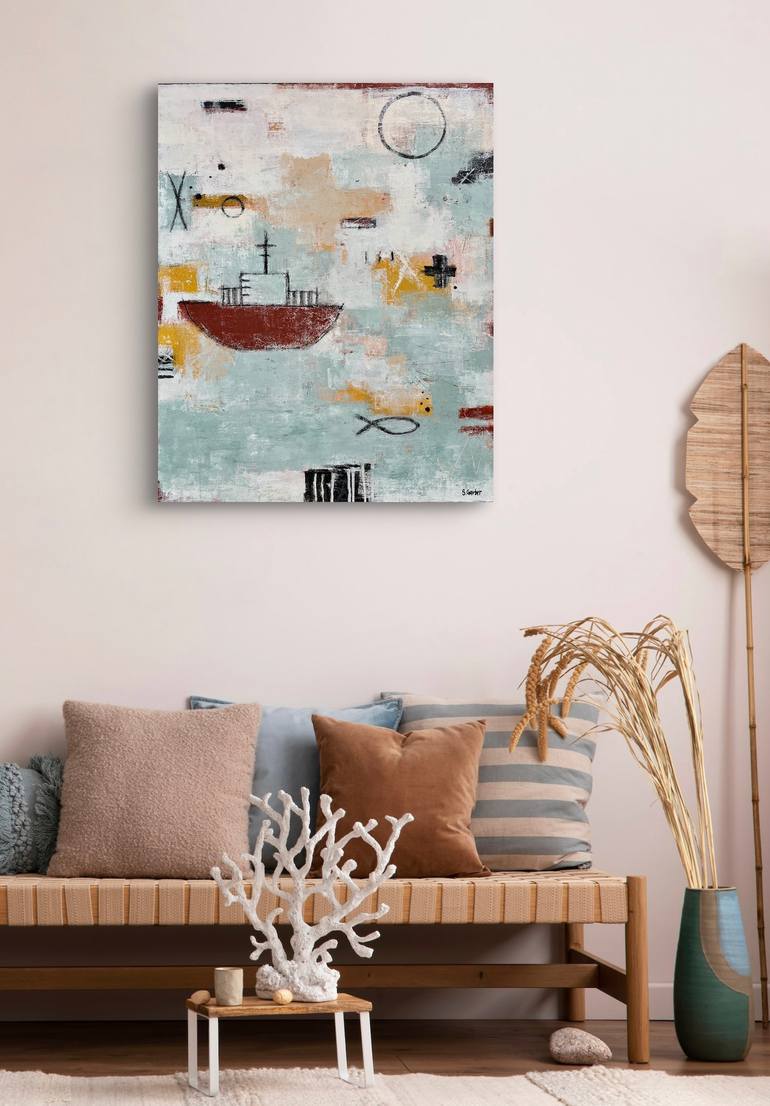 Original Abstract Boat Painting by Shellie Garber