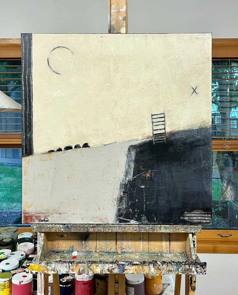Original Black & White Abstract Mixed Media by Shellie Garber