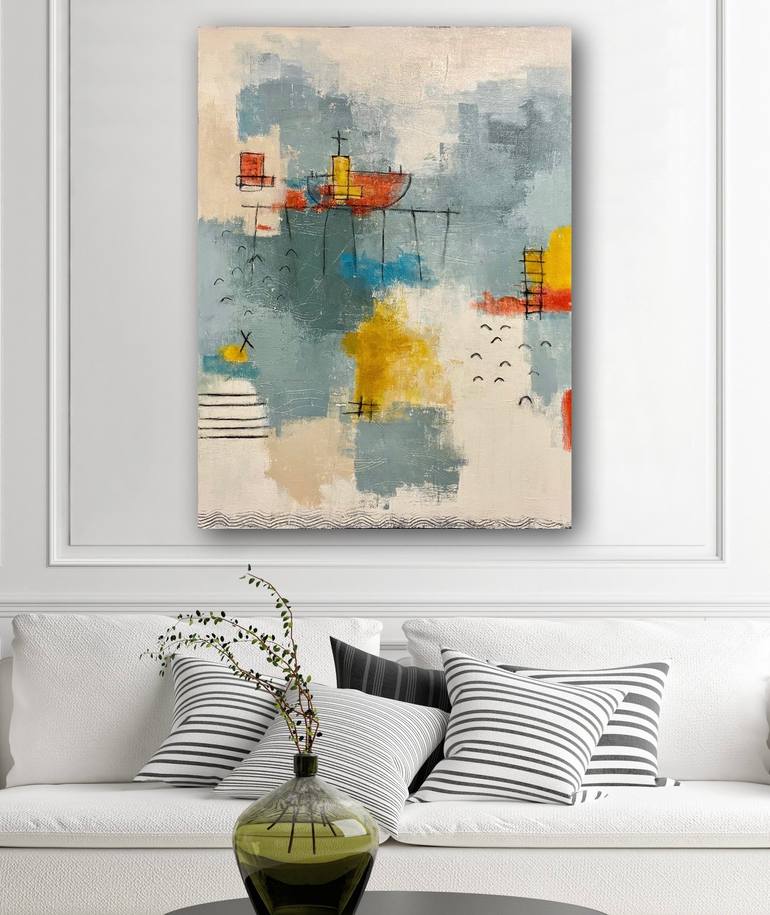 Original Abstract Boat Painting by Shellie Garber