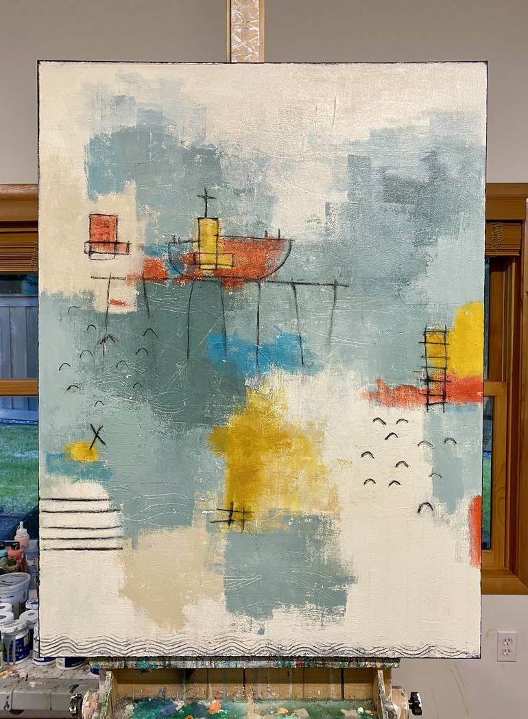 Original Abstract Boat Painting by Shellie Garber