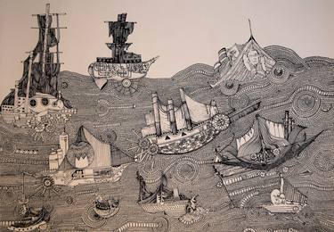 Print of Expressionism Ship Drawings by Anna Deligianni