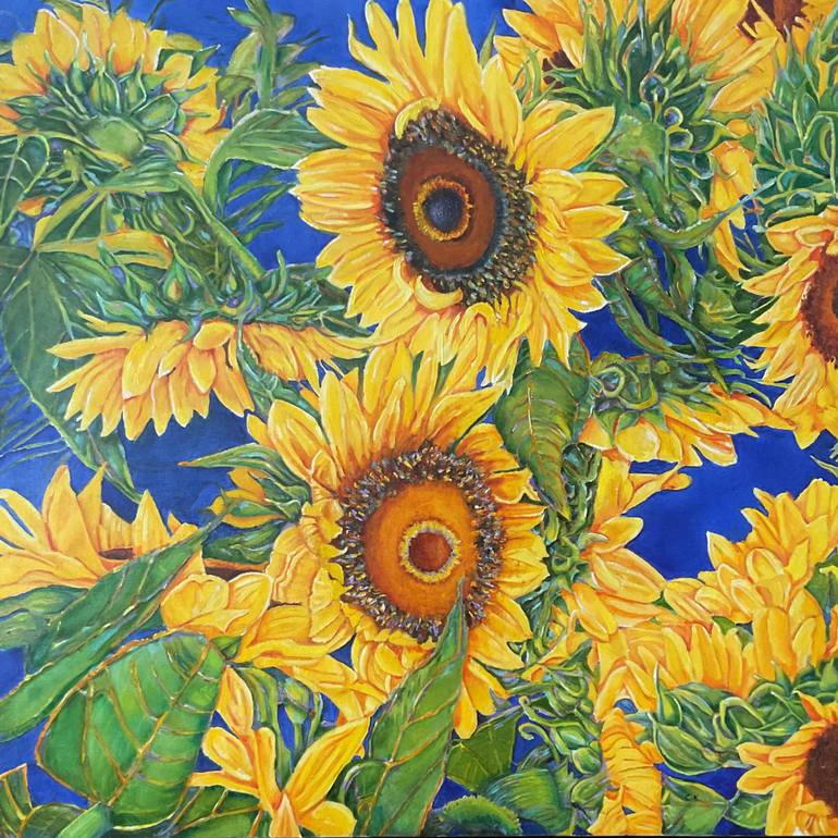 Original Floral Painting by Christiane Kingsley  Contemporary Art on Canvas  Drinking Sunshine