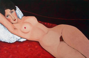 NUDE WITH A WHITE CUSHION  after Modigliani thumb