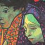This work painted in 1888 in Arles is also known as MEMORY OF THE GARDEN AT ETTEN Etten was the village where Van Gogh lived in Holland but the colors are those of Provence.
The final is full of vibrations and creates a strange contrast with the meditative faces of the women which Van Gogh painted imagining his mother and his sister in the garden of the family's house.