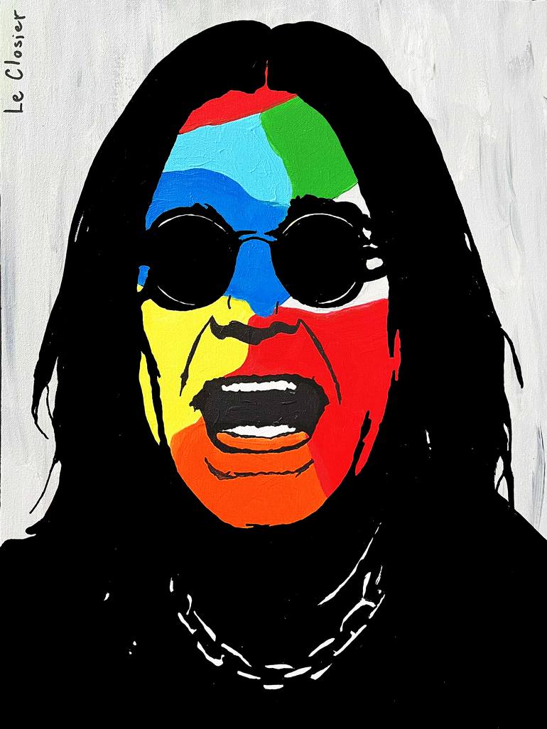 Original Pop CultureCelebrity Painting by Le Closier  Expressionism Art on Canvas  OZZY