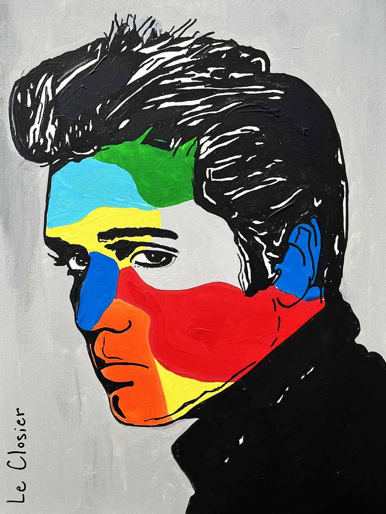 Original Pop CultureCelebrity Painting by Le Closier  Expressionism Art on Canvas  ELVIS
