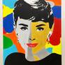 Audrey Hepburn, British actress born in Brussels, Belgium and UNICEF Goodwill Ambassador. 
She was recognized as both a film and fashion icon after her role in "Breakfast at Tiffany's" (1961).
Original painting. Acrylic and oil on canvas.
30in x 40in (76cm x 101cm).
Signed at the back.
Ready to hang.