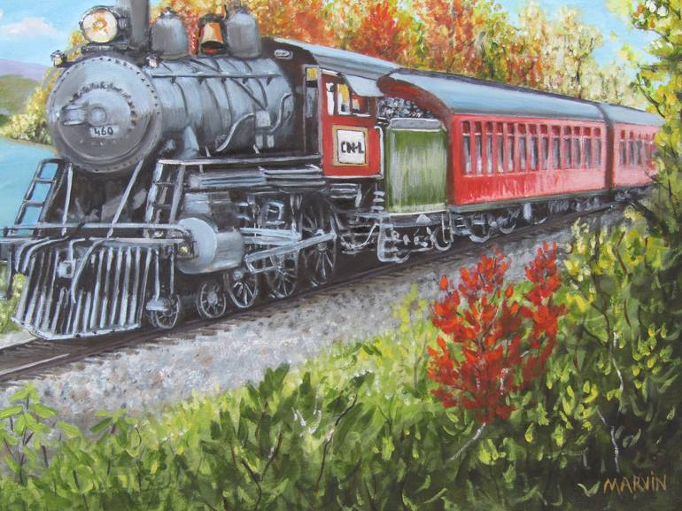 Original Fine Art Train Painting by Janette Marvin