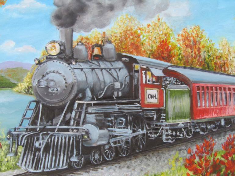 Original Train Painting by Janette Marvin