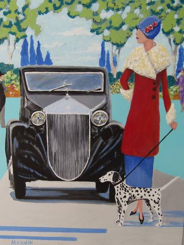 Original Art Deco Car Paintings by Janette Marvin