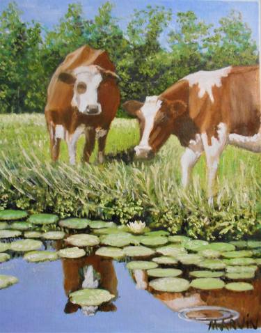 Print of Fine Art Cows Paintings by Janette Marvin