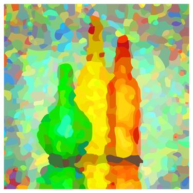 Spot of color on the colored bottles with reflection thumb