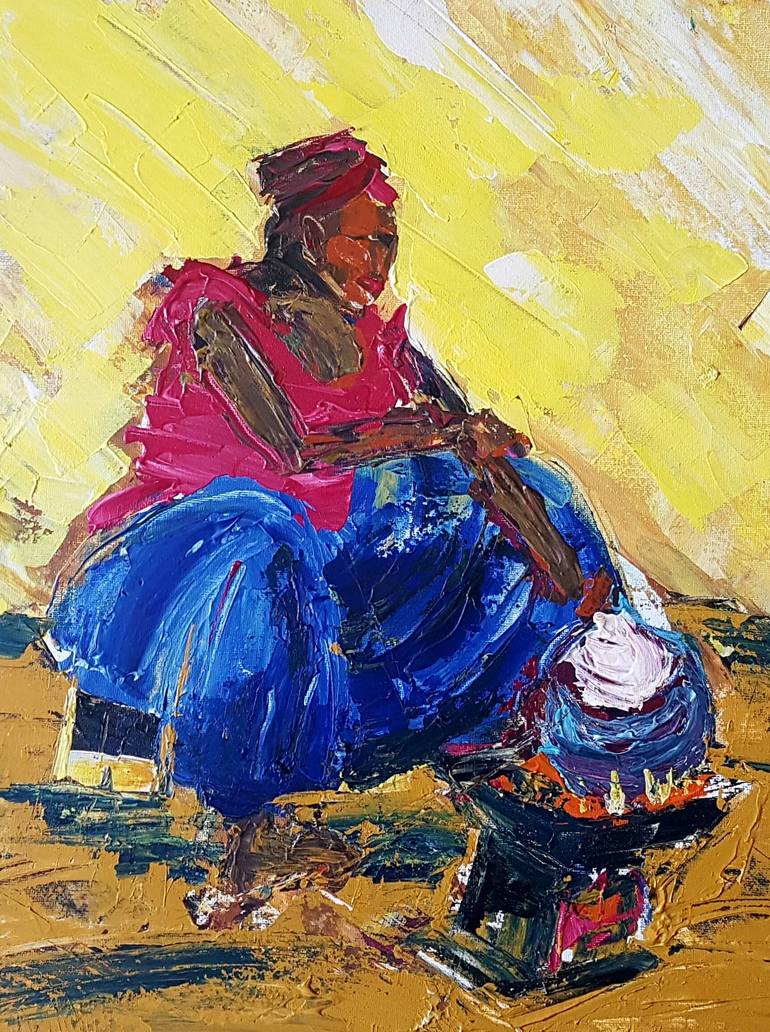 Mama's Banku Painting by Ray Arhin | Saatchi Art