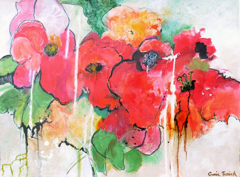 Red Poppies - Yin Yang Series - framed original Painting by Connie ...