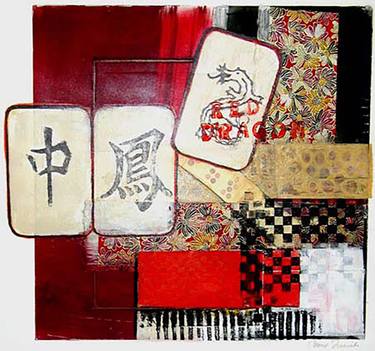 Mah Jongg Series:Red Dragon Original Monotype Collage thumb