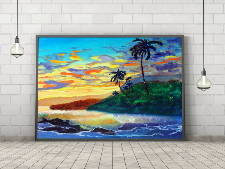 Mysterious Island Wall Art Original Painting Oil on Canvas Sea ...