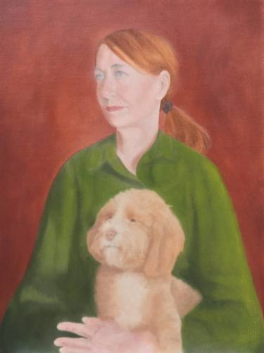 Portrait of a Lady Holding a Cavapoochon thumb