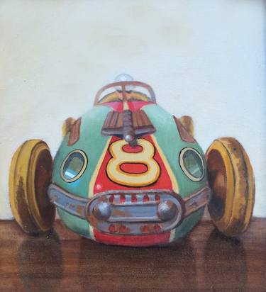 Vintage Tin Litho Racing Car Oil Painting thumb