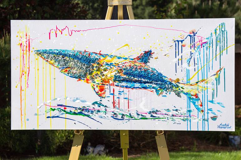 Original Abstract Fish Painting by Anatoli Voznarski