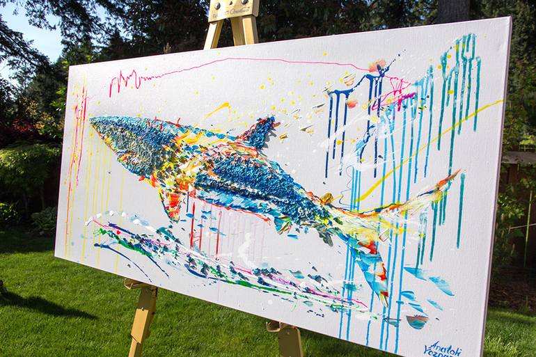 Original Abstract Fish Painting by Anatoli Voznarski