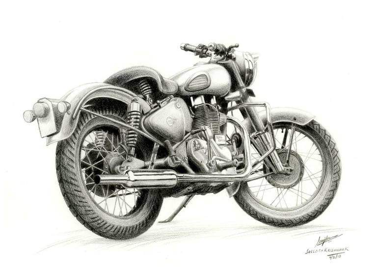 Royal Enfield Bullet 350 pencil illustration Drawing by Sreejith ...