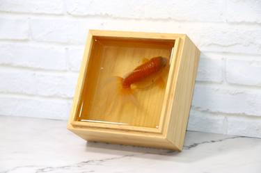 3D  Red Goldfish Resin Painting in a Wooden Box thumb
