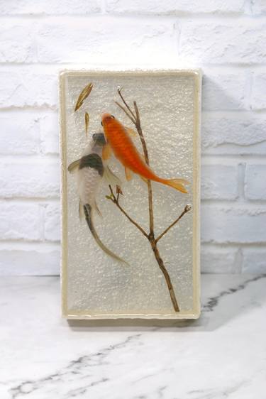 Couple Koi Fish In A Stream - Original Resin Artwork, Fish Painting thumb