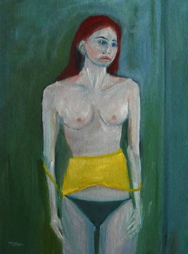 FEMALE NUDE REDHEAD, YELLOW SLIP thumb