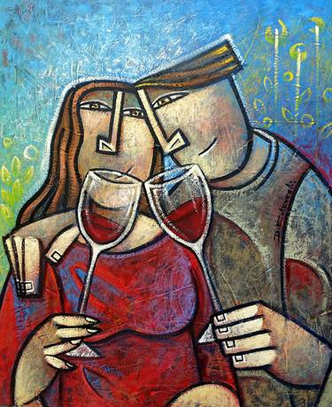 Original Cubism Love Painting by Dennis Esteves