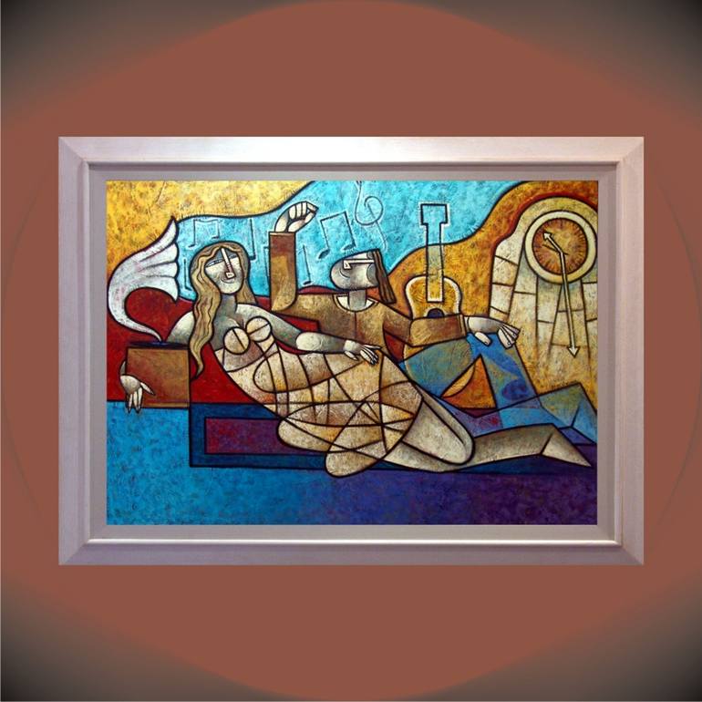 Original Cubism People Painting by Dennis Esteves