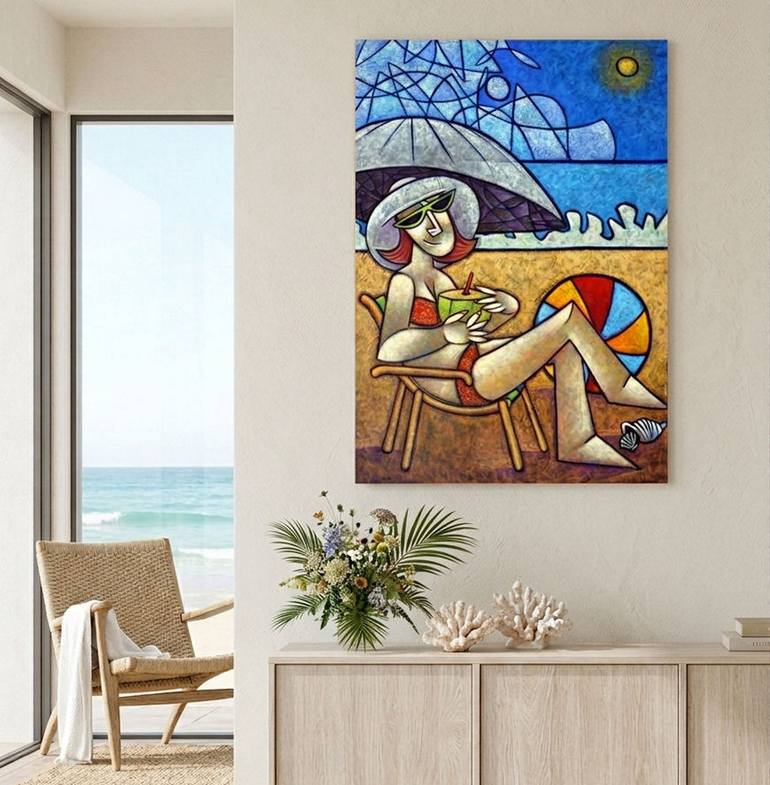 Original Cubism Beach Painting by Dennis Esteves