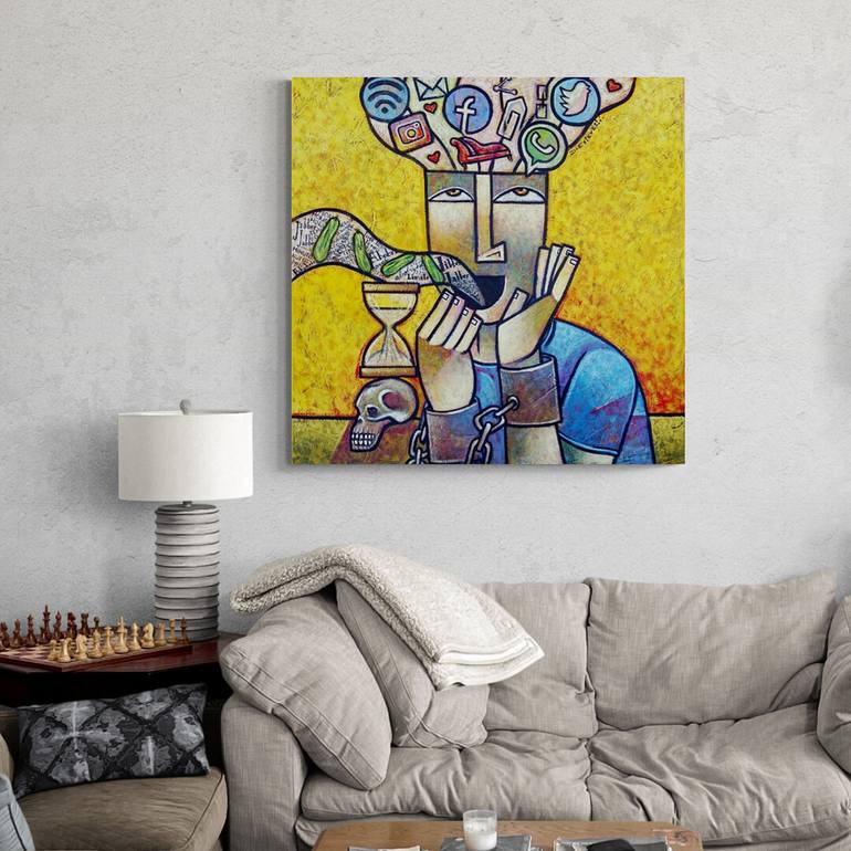 Original Cubism People Painting by Dennis Esteves