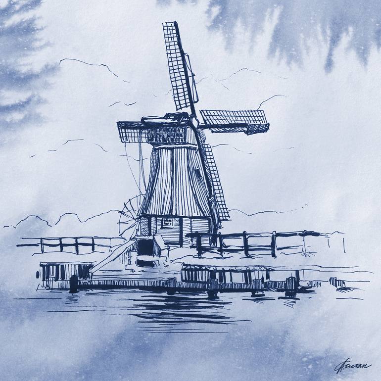 dutch windmill drawing