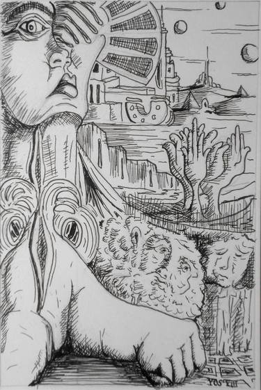 Original Abstract Expressionism Fantasy Drawings by De Yos