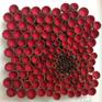 Nature provides us with complex and beautiful forms and I like to take some of those and give them a human touch by disposing pieces to make different compositions. In this piece I used cupules of kernel oak acorns, painted them and placed them to achieve a rhythm to meet my aesthetic expression.