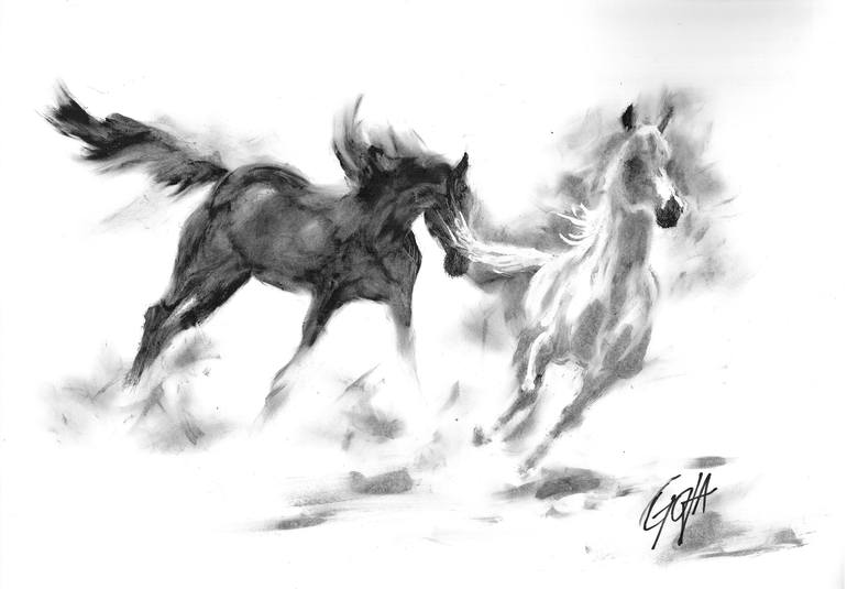 running white horses painting