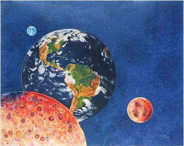 Original Abstract Expressionism Outer Space Paintings by Hajo Hoerndlein