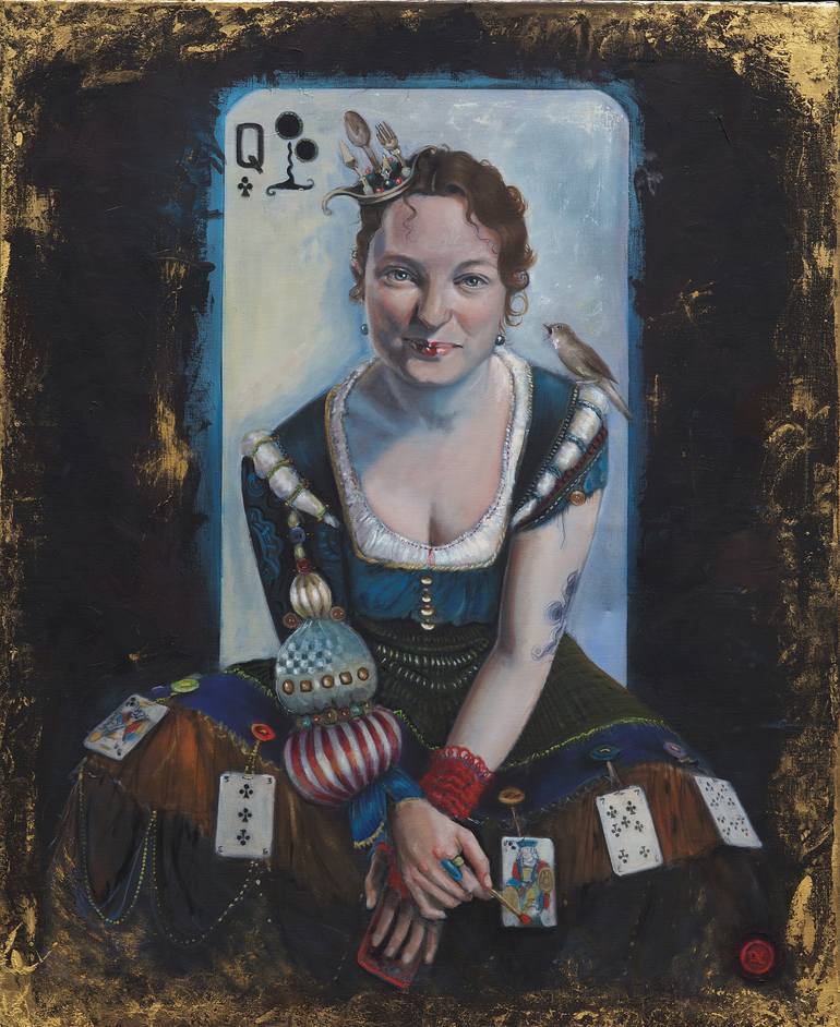 Reine de trèfle (Queen of clubs) Painting by Diane Laillé | Saatchi Art