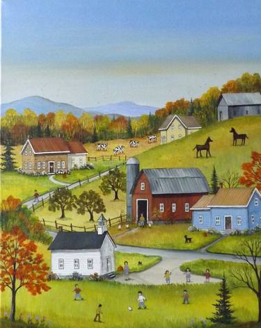 Original Folk Children Painting by Sharon Mark