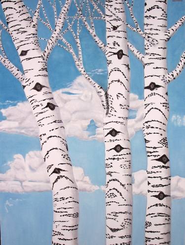 Saatchi Art Artist LESLIE DANNENBERG; Painting, “BIRCH TREES, LARGE 4’ HIGH OIL PAINTING” #art