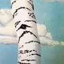 BIRCH TREES, VERTICAL PAINTING. WHITE AND BLACK TREES WITH BACKGROUND CLOUDS AND BLUE SKIES.
OIL ON CANVAS 
36" X 48"