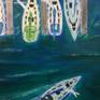 MARINA. MARINA SCENE IN AERIAL VIEW. SAILBOATS AND POWERBOATS TIED TO WALKWAY. ONE BOAT SETTING OUT.